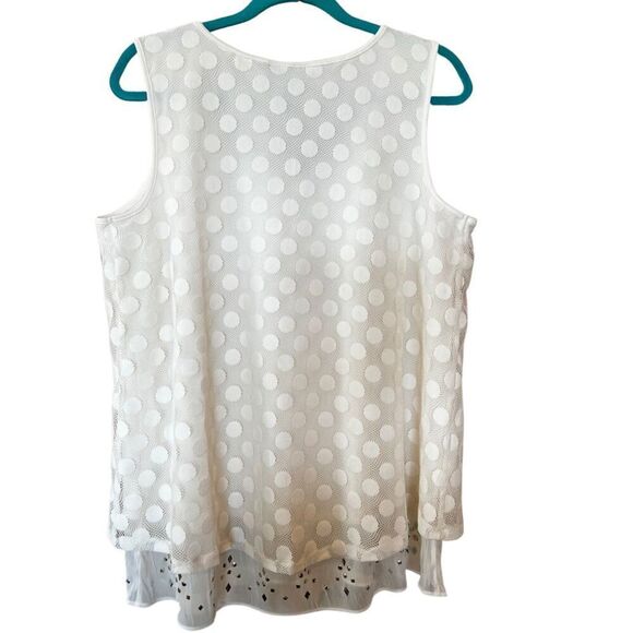 Style & Co Cream Lace Polka Dot Tank Top Layered Chiffon Size L - Picture 2 of 11